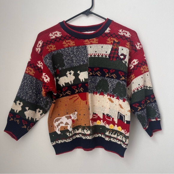 Vintage Sweater with Cat and Cow Size Small Petite - Picture 1 of 10